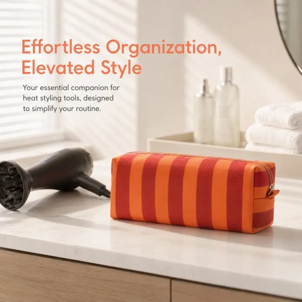 Stripe Hair Dryer Storage Bag Dustproof Large Capacity Curler Storage Bag With Handle with Zipper Cosmetic Bag Women