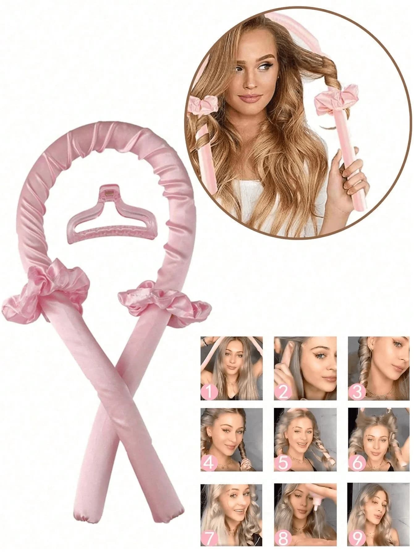 Set di accessori per capelli casual da donna in tinta unita, 4 pezzi/set - Ferro arricciacapelli, Fascia per capelli, Elastici per capelli, Fermagli per capelli, Strumenti morbidi per lo styling a onde fai-da-te, Adatti per capelli di media lunghezza, Ferro arricciacapelli senza calore, Prodotti e accessori per capelli, Salone di bellezza, Bellezza, Essenziale per i viaggi