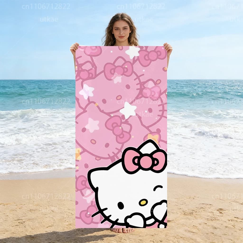 Asciugamano da spiaggia in microfibra ad asciugatura rapida con cartone animato Hello Kitty per viaggi, piscina e bagno
