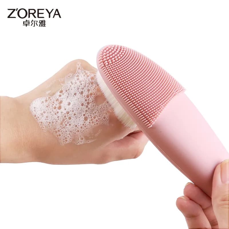 Zoreya Pink Long Strip Double-Sided Facial Cleansing Brush Soft Hair Silicone Makeup Tool for Thorough Washing And Cleaning