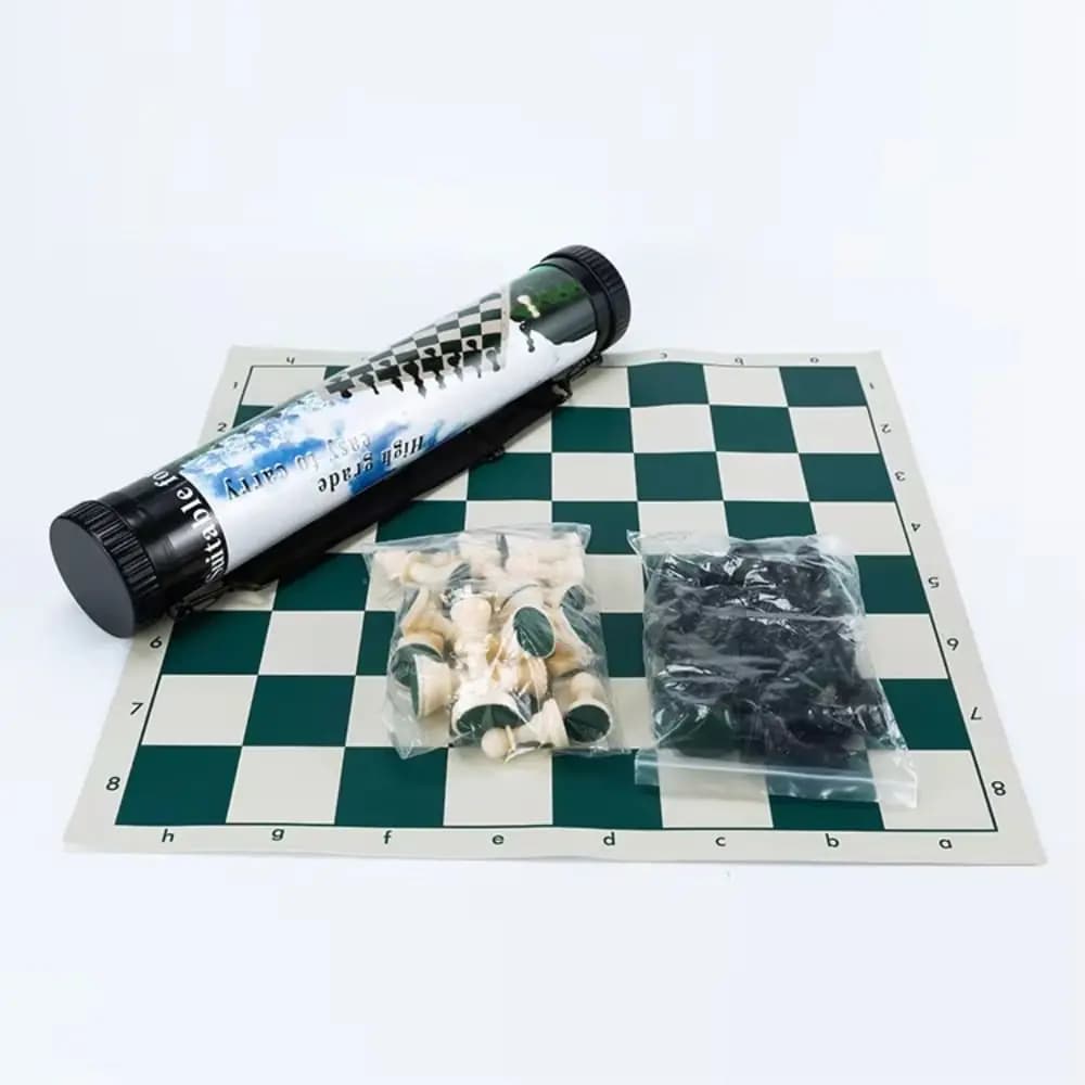 Board Games Folding Chessboard Packing Bucket Educational Outdoor Travel Chess Set PVC Mat Black and White Kids Chess Set