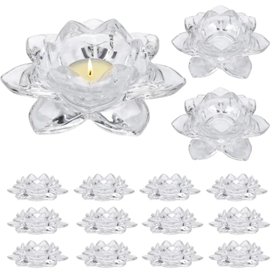 Portacandele in Cristallo a Forma di Loto, Portacandele Tealight in Cristallo, Portacandele Votivo per Arredamento Casa, Matrimoni e Feste, Set