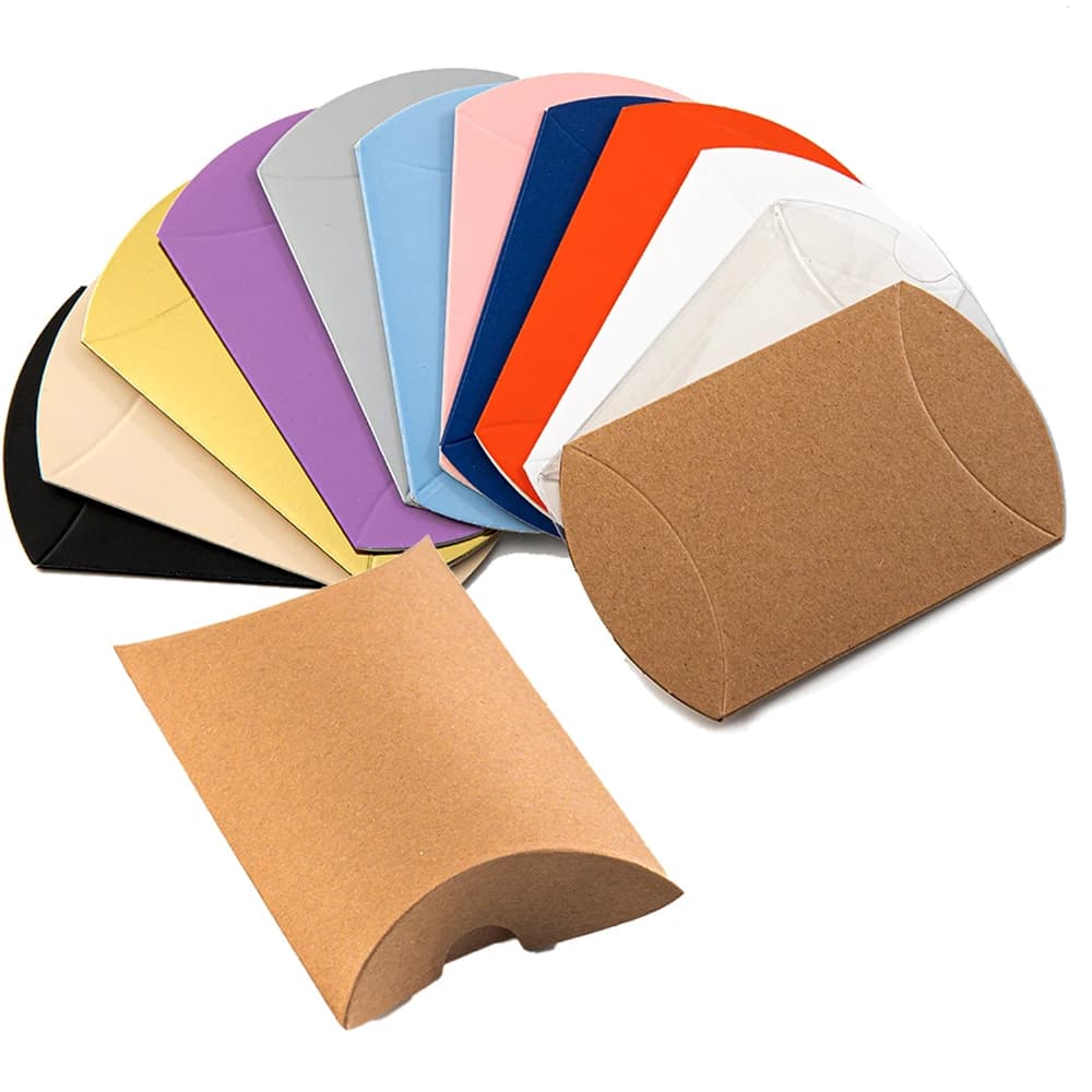 10 pezzi mini scatola di caramelle con cuscino in carta kraft scatola regalo pieghevole per imballaggio di esposizione di gioielli al cioccolato da forno forniture per piccole imprese