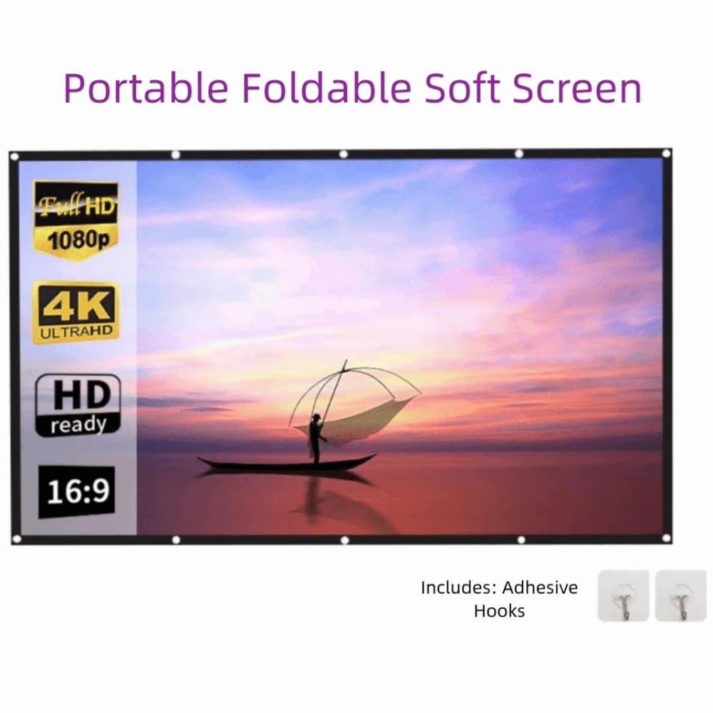 Polyester Projector Screen 16:9 HD Video Foldable Projection Screen Reflective Video Equipments Folding Soft Screen Home