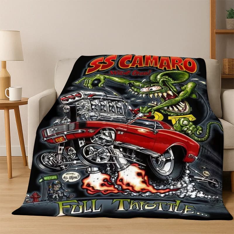 Rat Fink Cartoon Racing Car Moto Sign Flannel Blanket Soft Warm Blanket Throw Blanket for Bedroom Living Room Bed Travel Picnic