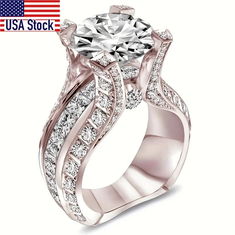 Set di fedi nuziali da donna in oro rosa elegante e lussuoso da 1 pezzo con anello di proposta in zirconio, gioielli regalo da donna