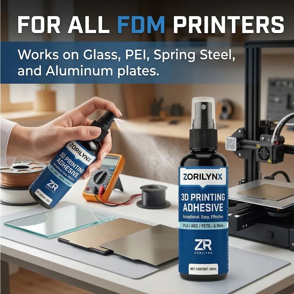Colla Spray Adesiva per Stampante 3D 100ml, Forte Adesione, Formula Migliorata, Asciugatura Rapida, Anti-Deformazione per PLA ABS PETG, ZORILYNX
