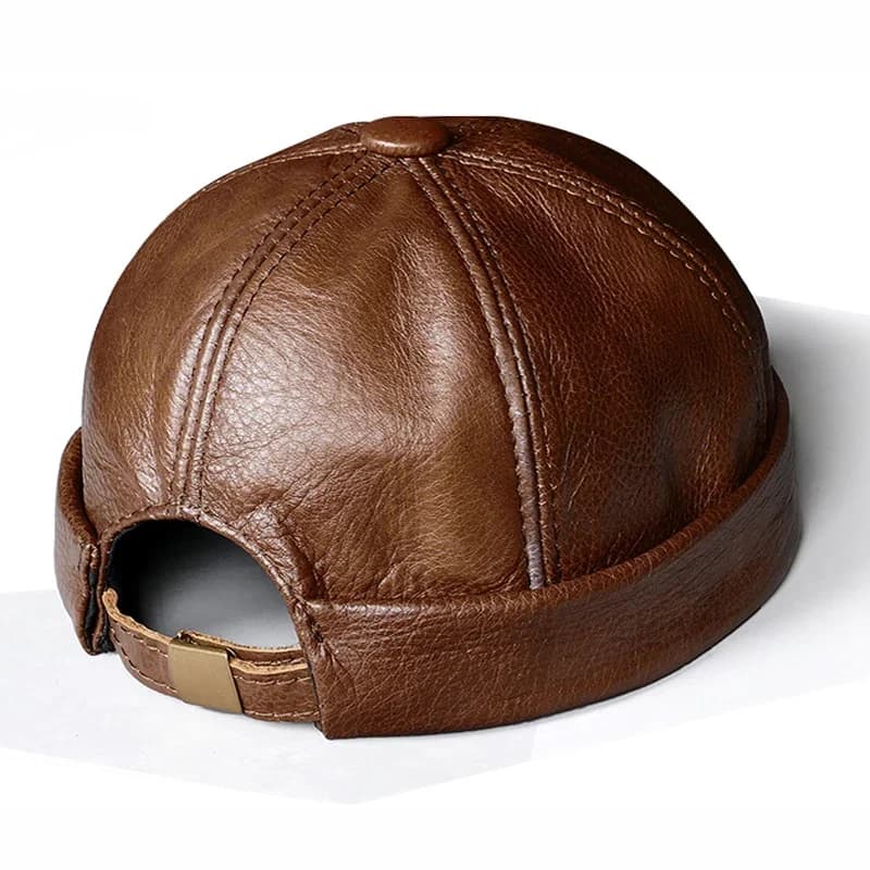 Retro Primavera/Inverno Donna Vera Pelle di vacchetta Anguria regolabile Cappelli a cuffia spessi Berretti casual maschili Cofano nero Mujer