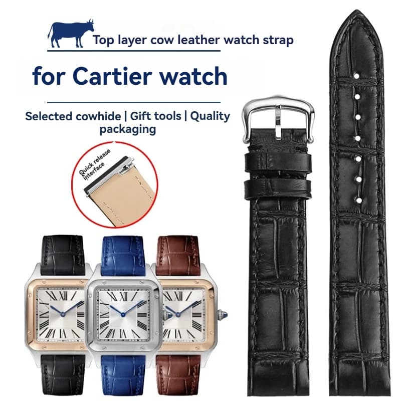 Cinturino in pelle a sgancio rapido da 15,5 mm 17,5 mm per Cartier Santos Dumont – Cinturino per orologio da donna in vera pelle di vacchetta, (nero/blu/marrone)