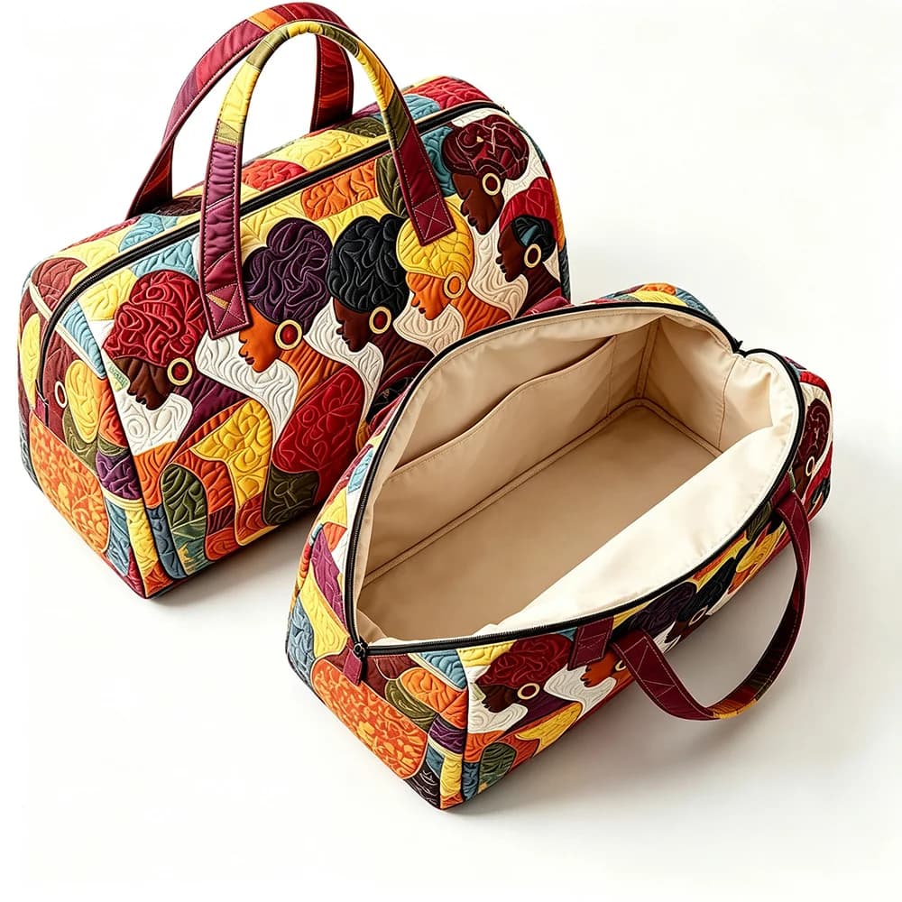 Fashion Art Quilted Travel Duffle Bag Women Pattern Weekend Overnight Handbag Premium Padded Fabric Large Capacity Gym Carry Bag