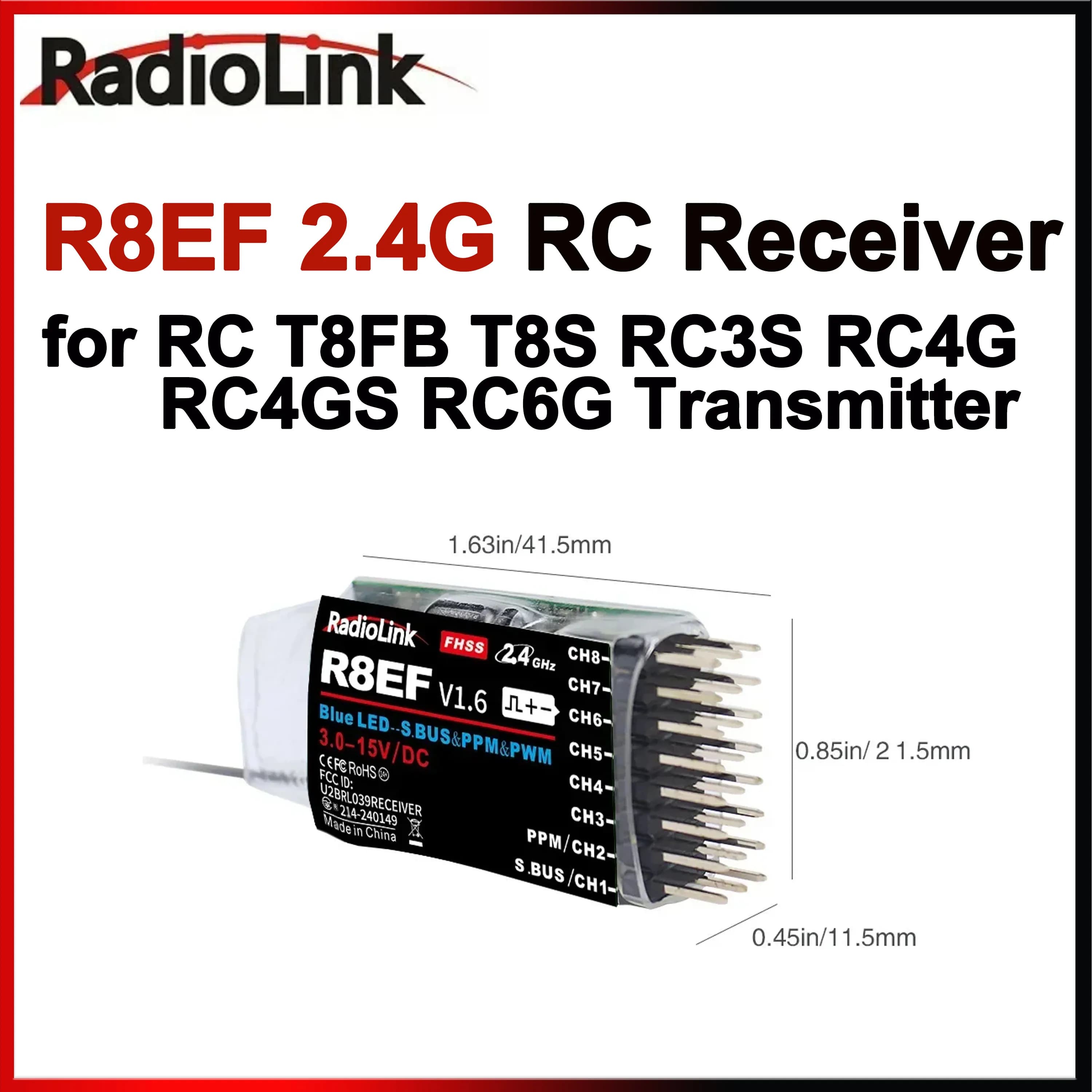 Radiolink R8EF Ricevitore 2.4G 8 Canali Supporto SBUS PPM PWM 8CH per RC Auto Barca Aereo T8FB T8S RC3S RC4G RC4GS RC6G Trasmettitore