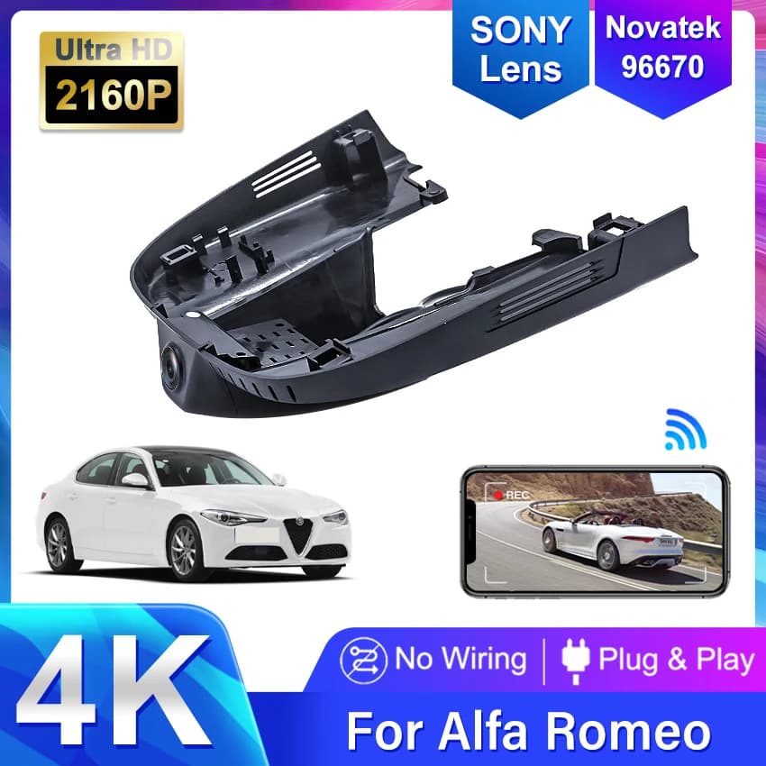4K 2160P Plug and play Car DVR Video Recorder Dashcam For ALFA ROMEO Giulia Quadrifoglio GTA Veloce Stelvio Quadrifoglio 2016-20
