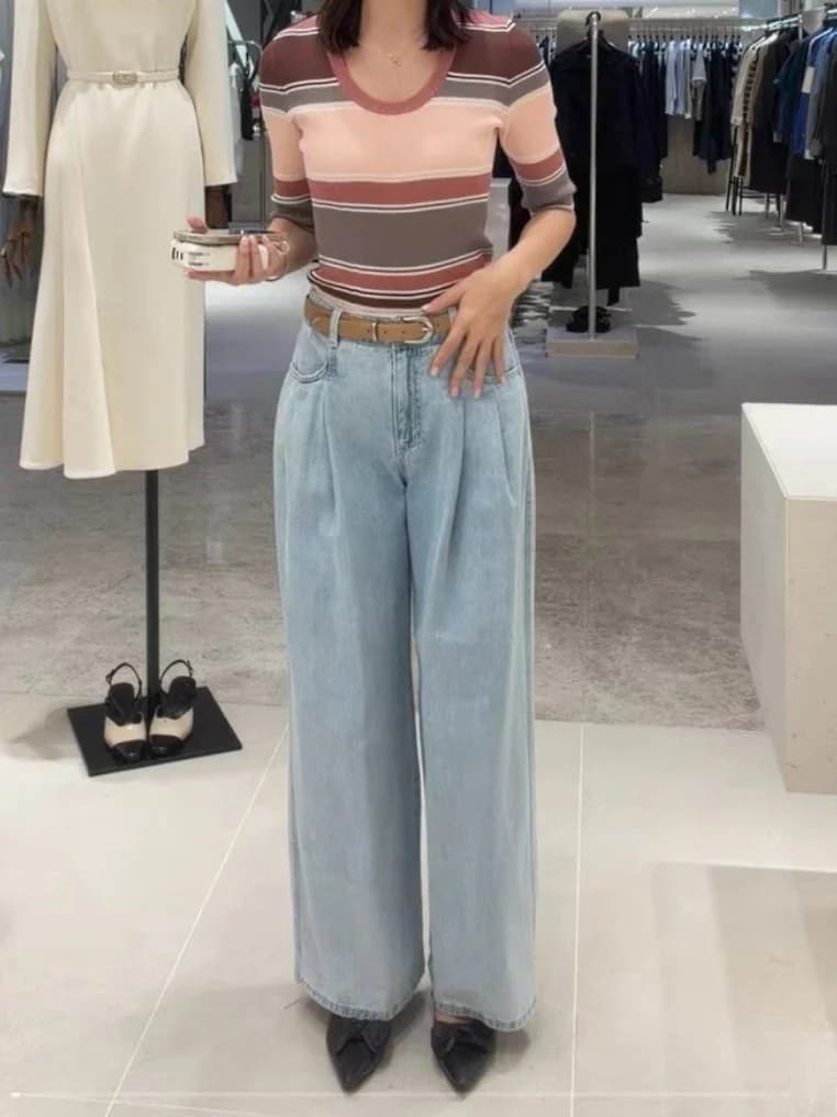 Jeans a Vita Alta e Gamba Dritta da Donna, Nuovo Stile Estivo Casual Versione Coreana, Pantaloni in Denim a Gamba Larga Modellanti che Nascondono i Fianchi