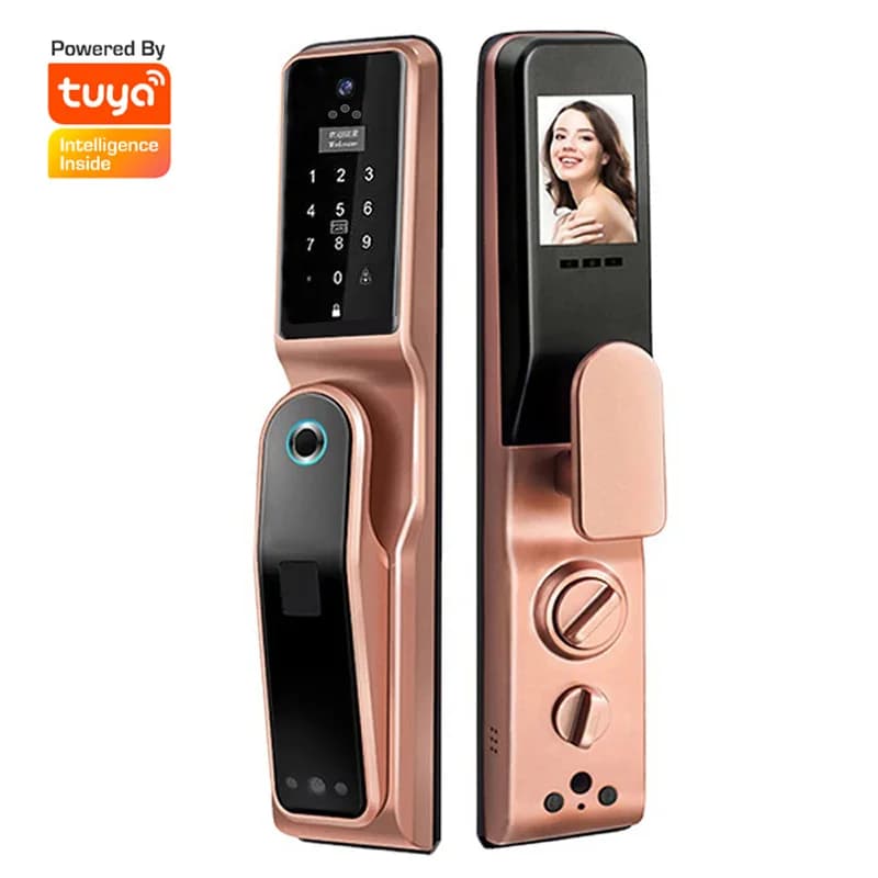 Serratura Intelligente con Videocamera Wi-Fi, Campanello Digitale con Riconoscimento Facciale, Sblocco con Impronta Digitale, Accesso Remoto Tuya, Codice Elettronico