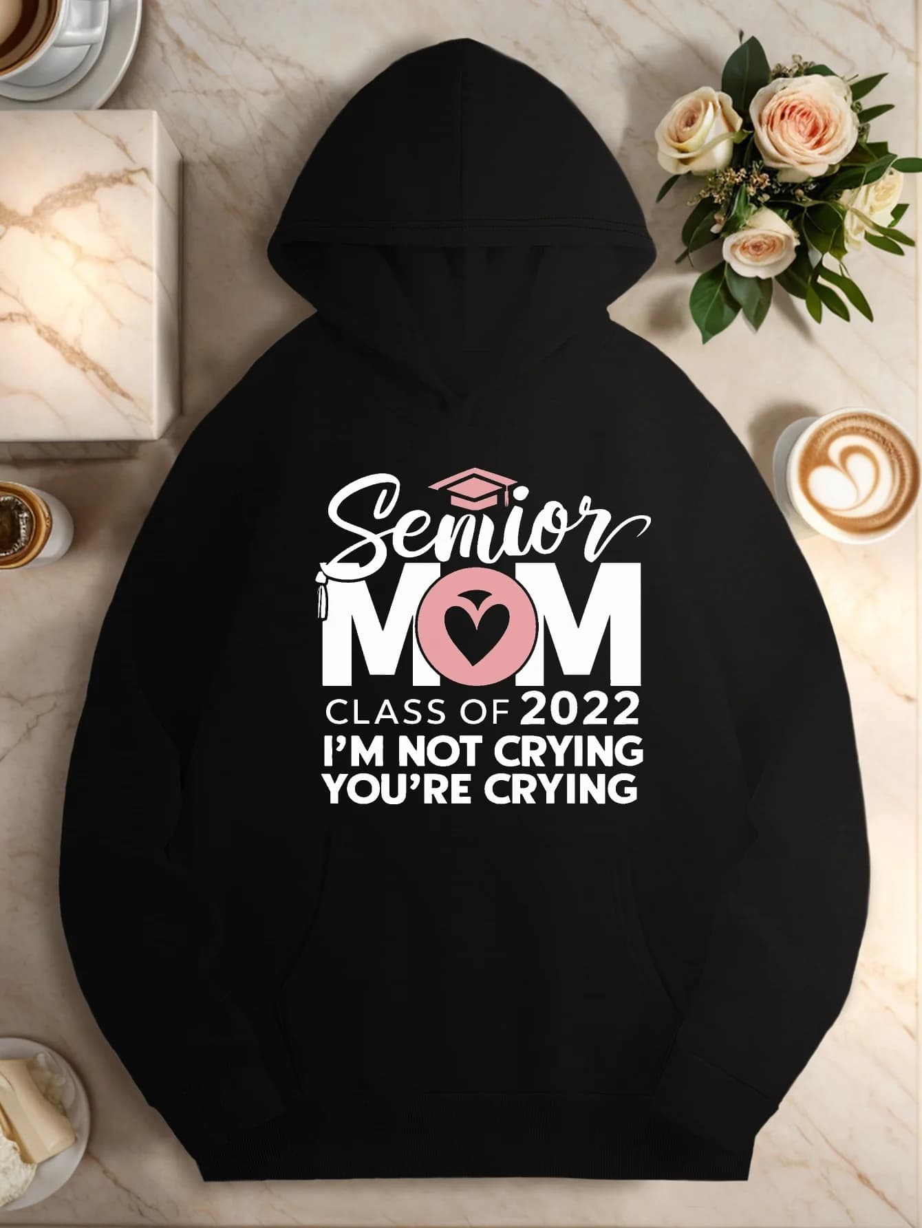 Sweatshirt with hood humour graduation - "Mascetta senior 2022" Funny quotes and heart-shaped pattern, with pockets, shirt pullover casual