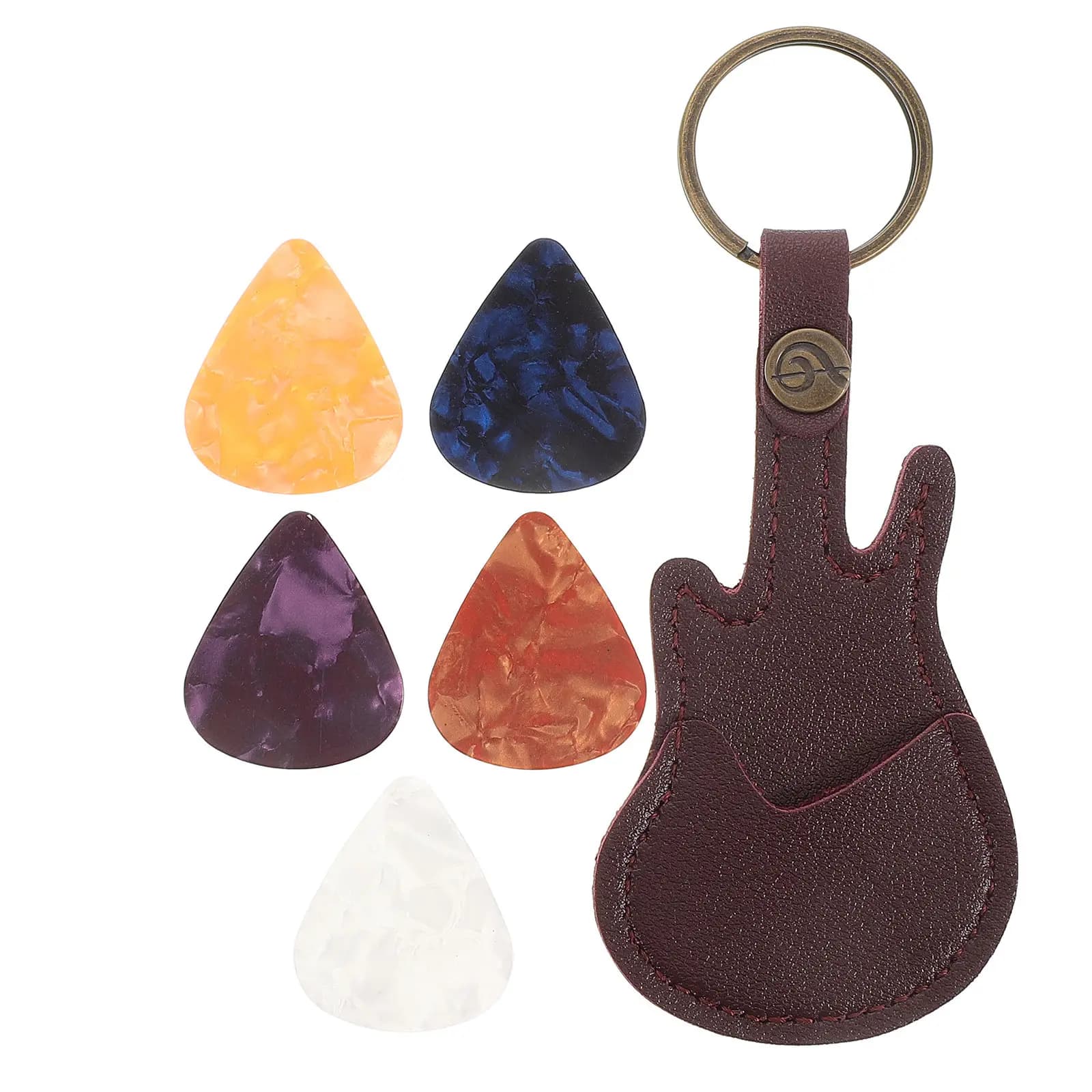 1Set PU Guitar Pick Holder Keychain Copper Multifunctional Portable Plectrum Case Guitar Picks Storage Bag Plectrum Case