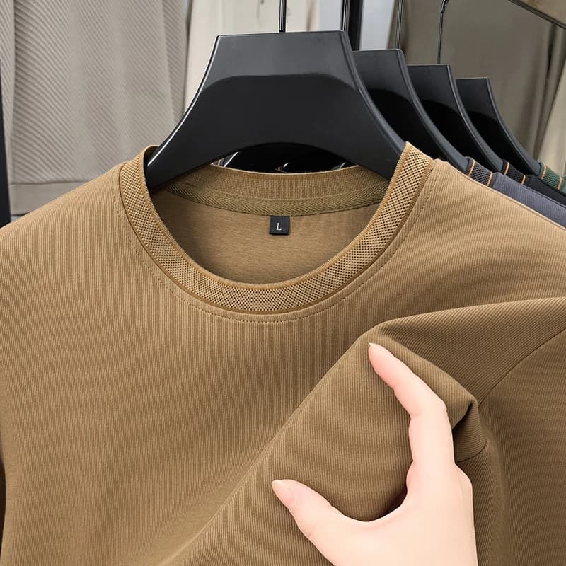 T-shirt alla moda girocollo in cotone tinta unita tinta unita con cerniera da uomo di design Business Golf di lusso leggero autunno e inverno
