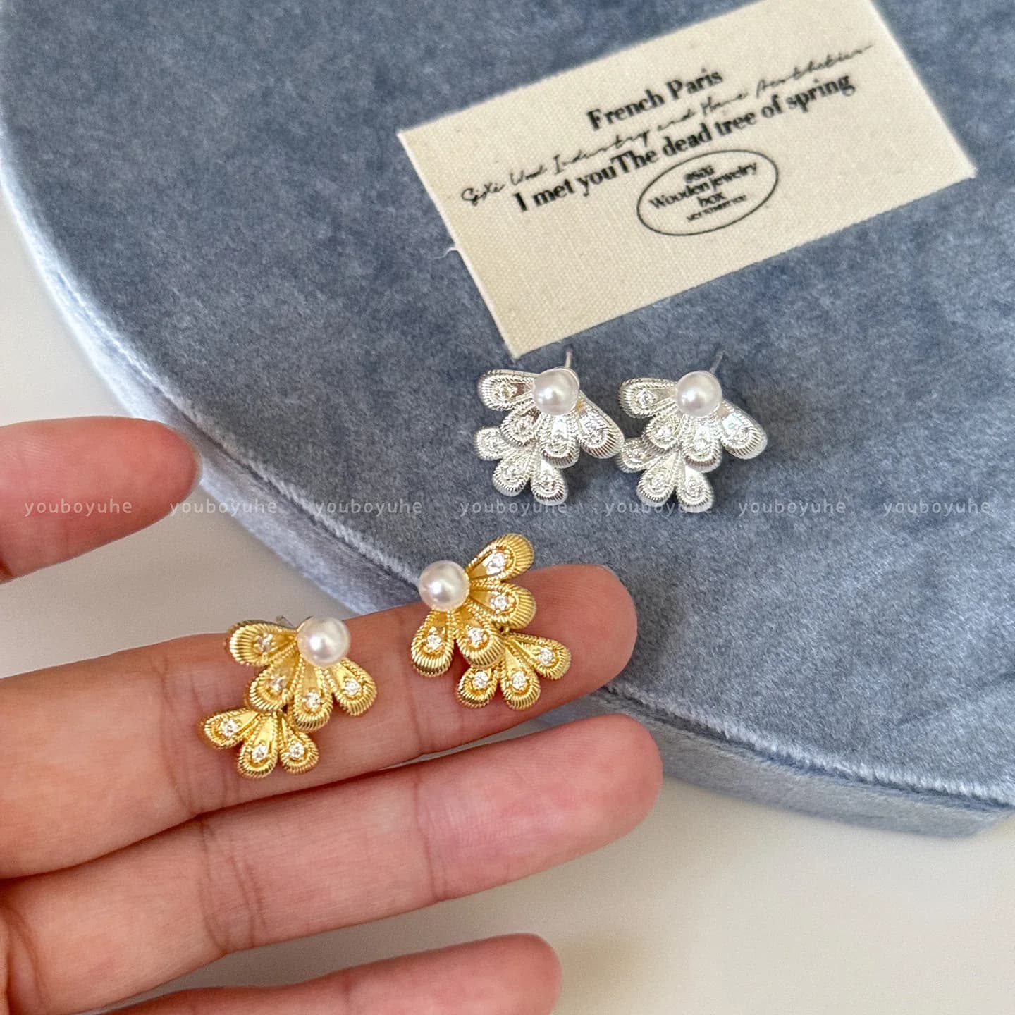 Vintage Lace-Style Double-Layer Pearl Flower Earrings for Women, Light Luxury High-End Elegant Stud Earrings with Unique Design, Stunning Ear Jewelry