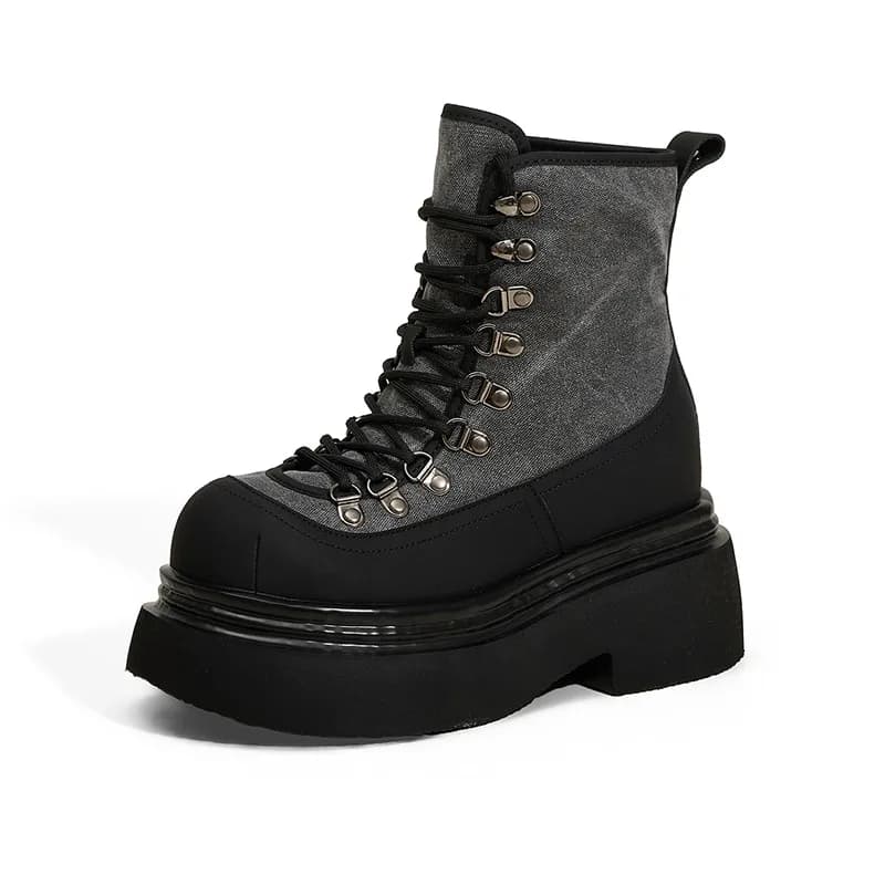 Autumn Retro Gradient Thick Soled Women Motorcycle Boots Height Increasing Anti Slip Outdoor Hiking Street Couple Fashion Boots
