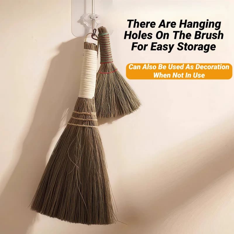 Handmade Natural Grass Broom Soft Bristles Vintage Household Sweeping Brush for Wood Floor Office Hotel Cleaning