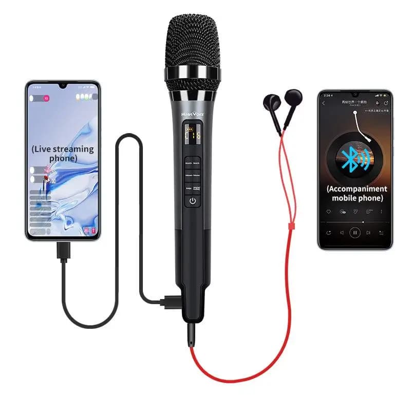 Mobile karaoke singing microphone H20 with sound card for live streaming, entertainment karaoke, supports sound return headphone