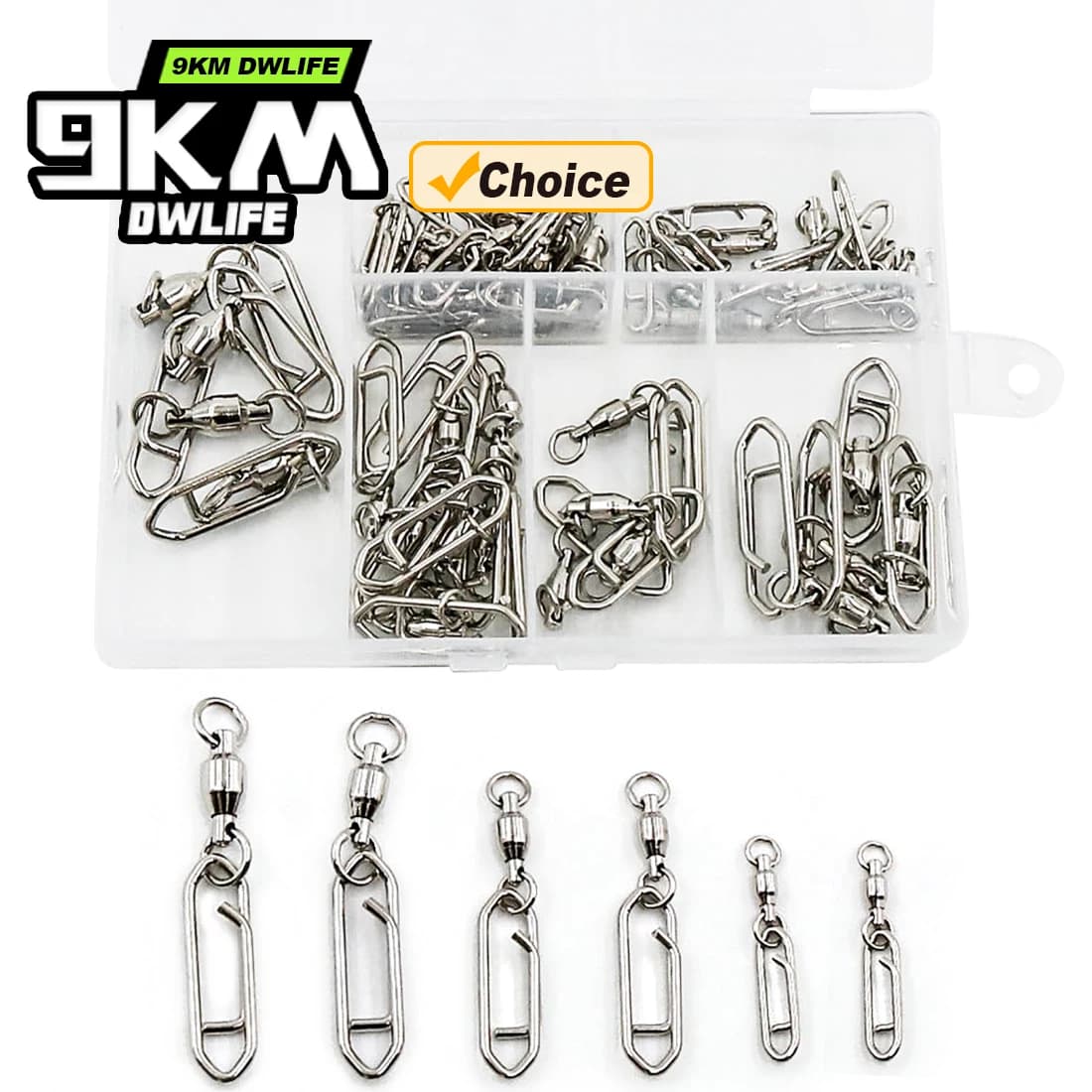 Kit a scatto girevole da pesca 9KM 50 pezzi clip di velocità da pesca girevoli con cuscinetto a sfera per esche da pesca connettore girevole a cambio rapido