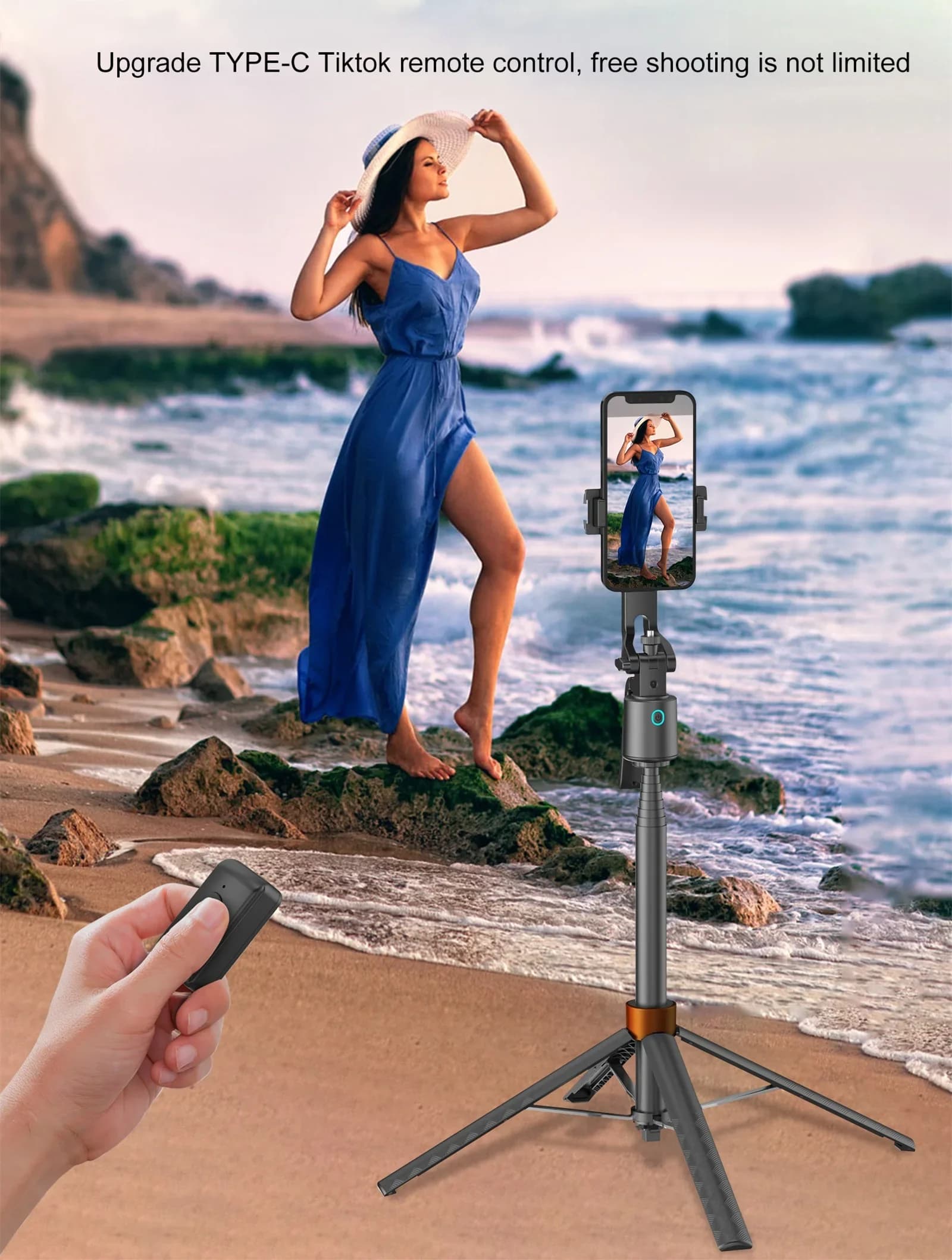 Treppiede gimbal estensibile con Bluetooth Selfie Stick alto 1,8 m con funzione di tracciamento facciale intelligente AI per lo streaming live del telefono Vlog