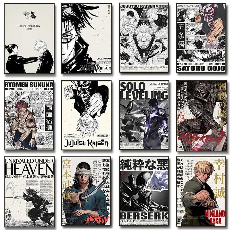Popular Anime Posters Japanese Vagabond Jujutsu Kaisen Artwork Home Decor Minimalist Aesthetic Art Gift for Fan Canvas Painti