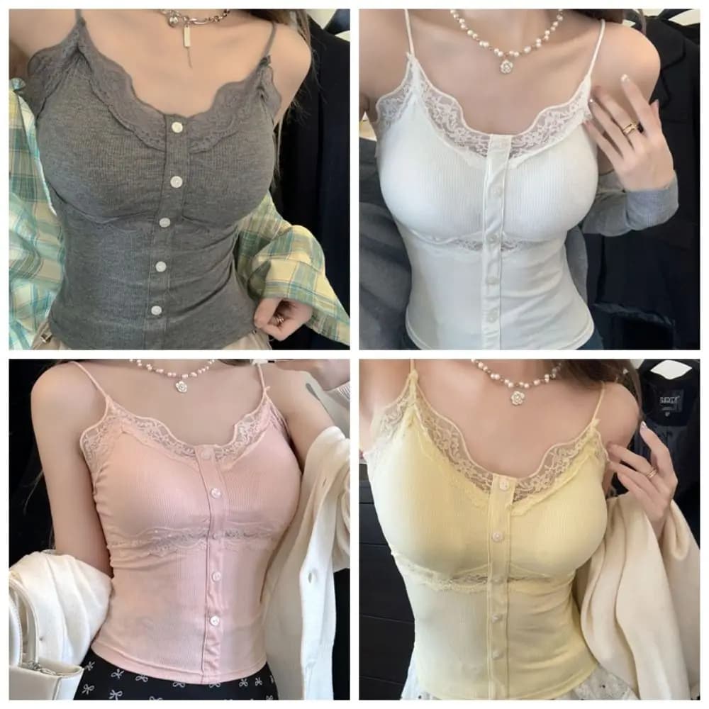 Fashion V-Neck Lace Camisole Slim Fit Strappy Camisole Vest Sexy Design Bottoming Shirt Daily Wear