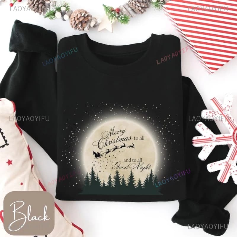 Santa Silhouette Moon Christmas Jumper Classic Retro Style Nostalgia Old School Style Women's Pullover Sweatshirt Xmas Hoodies