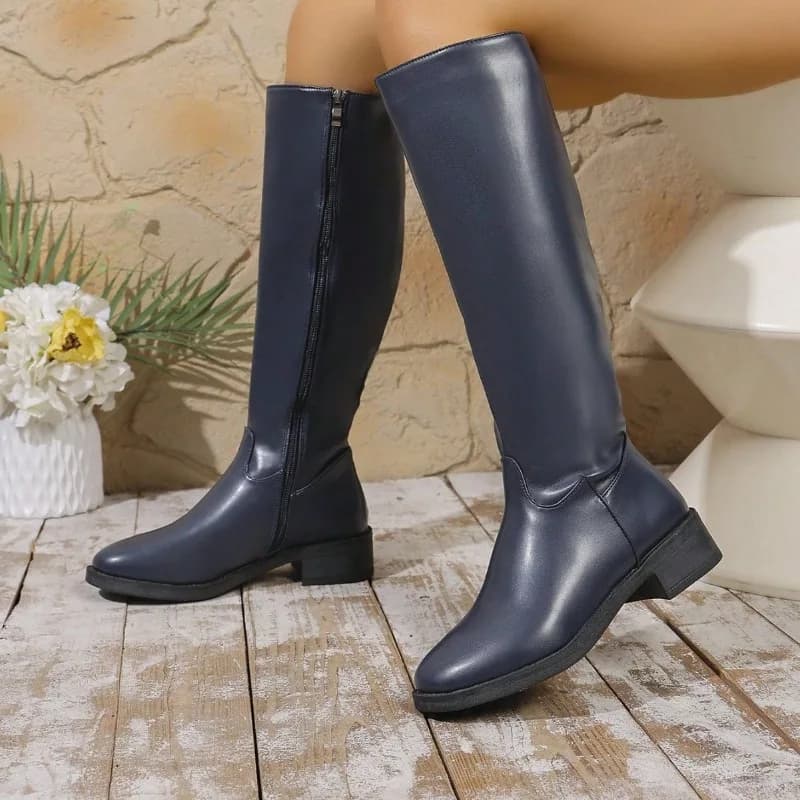 2026 new high knee leather boots for women fashion side zipper shoes Casual autumn winter leather heels long motorcycle boots