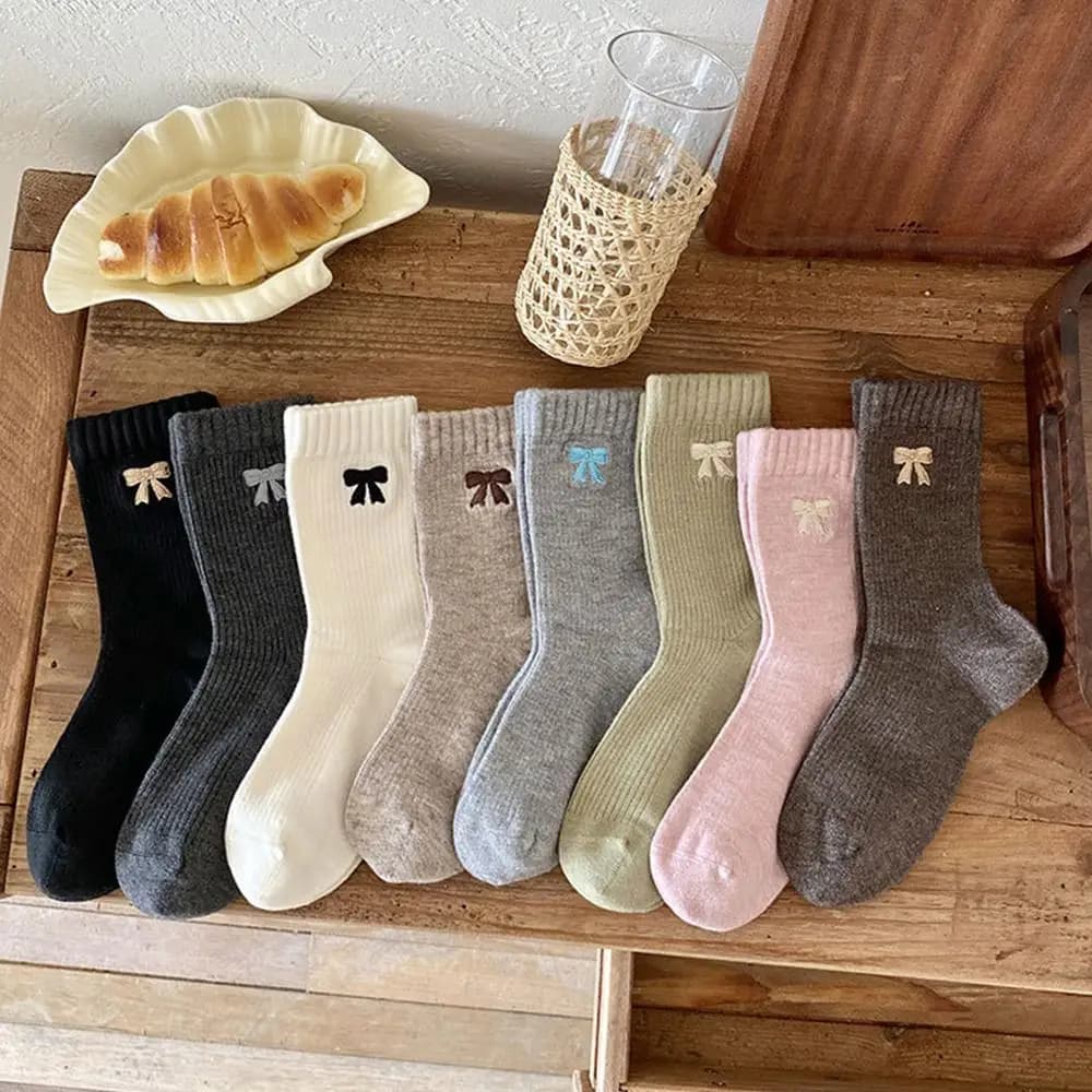 Fashion Autumn Winter Bow Knot Socks Thickened Warm Women's Mid-Calf Socks Japanese Style Slouchy Socks for Women Girls