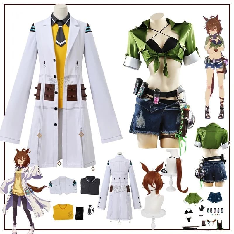 Uma Museum Pretty Derby Agnes Tachyon - Costume, Green Wig, Trousers, Bathroom Costume, Cosplay Clothing, Accessories, Party Gift, Halloween, Valentine's Day