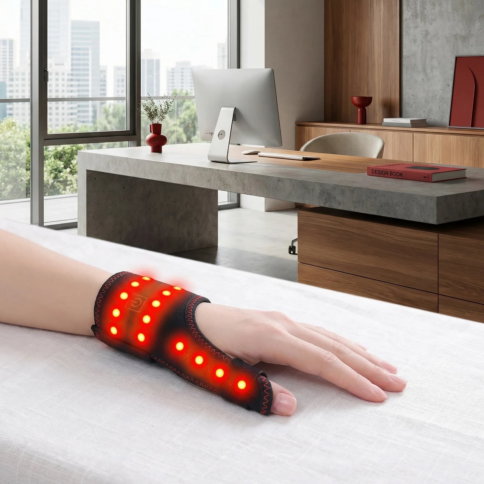 Fascia da Polso Riscaldante Elettrica a Luce Rossa con Massaggio a Vibrazione, 3 Livelli di Compressione, Protezione per il Polso Ricaricabile