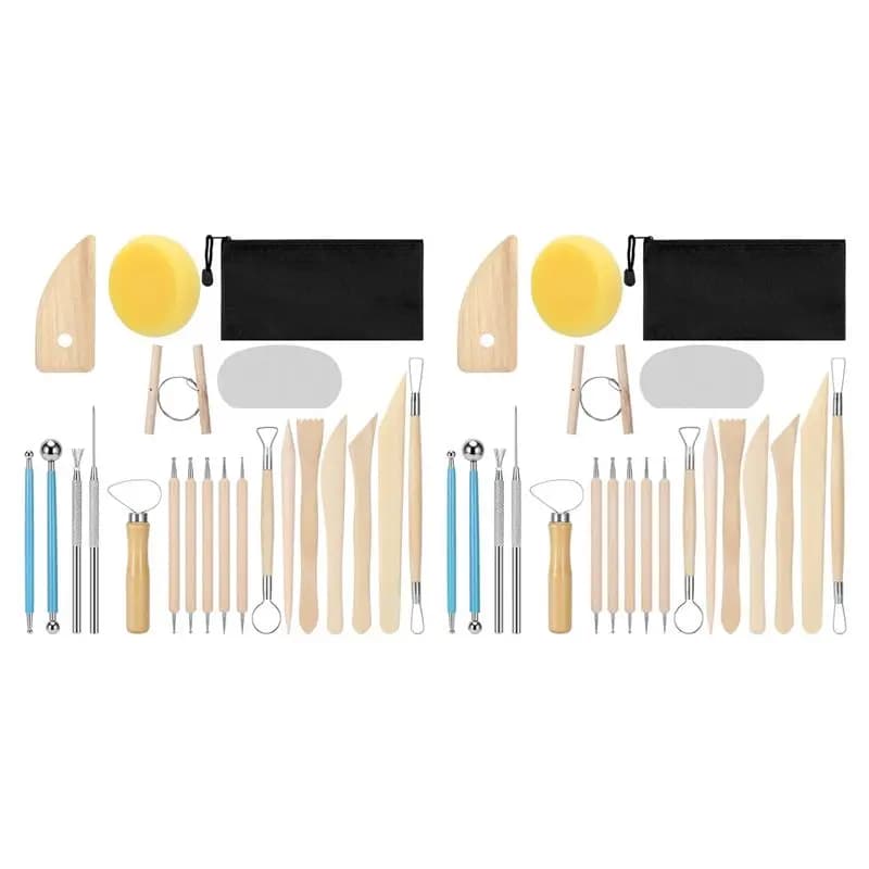 ABXF-Clay Tools 42 pezzi, kit di strumenti per ceramica, strumenti per puntinatura, strumenti per argilla polimerica, strumenti per ceramica con manico in legno, borsa per attrezzi da ceramica