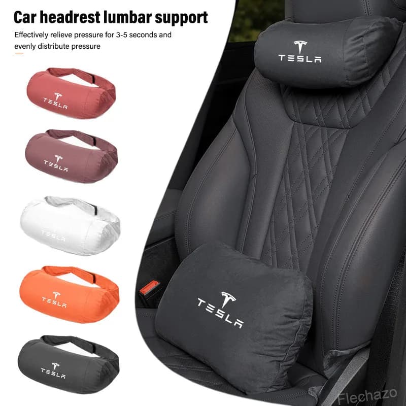 Cuscino Comfort in Memory Foam per Poggiatesta e Supporto Lombare in Pelle Scamosciata per Interni Auto Tesla SpaceX Model 3 Y S X Cybertruck Bonina