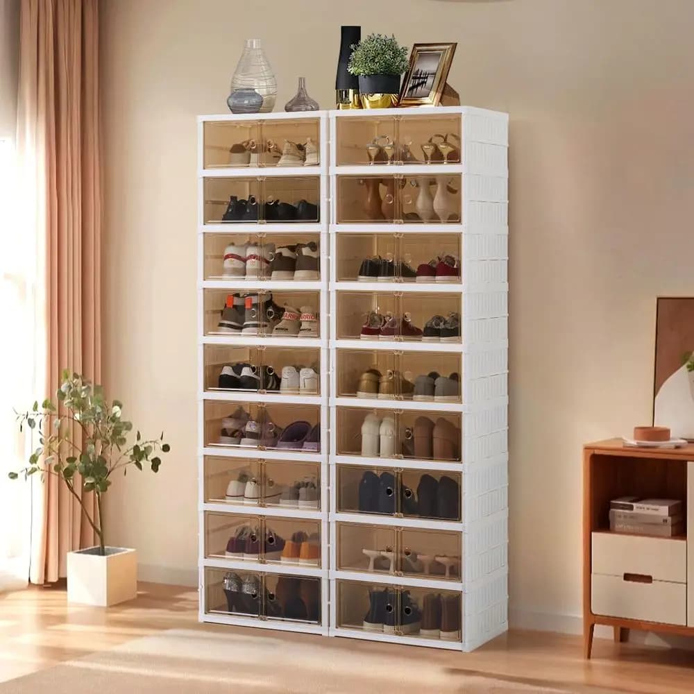 Organizzatore per Scarpe Pieghevole con Ante, Grande Armadio per Scarpe in Plastica, Scaffali Portascarpe Facili da Montare