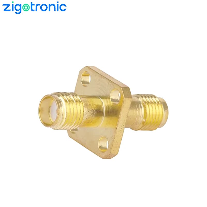 Zigotronic SMA Female to SMA Female 23.5mm Chassis 4 Hole Flange Panel Mount RF Coaxial Connector for WiFi Coaxial Antenna