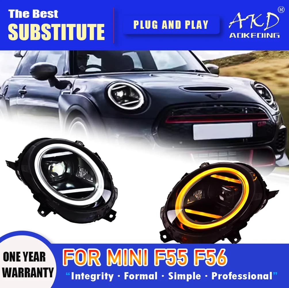 AKD Head Lamp per MINI F55 F56 LED Headlight 2014-2022 fari F56 F54 F57 DRL indicatori di direzione High Beam Angel Eye obiettivo del proiettore