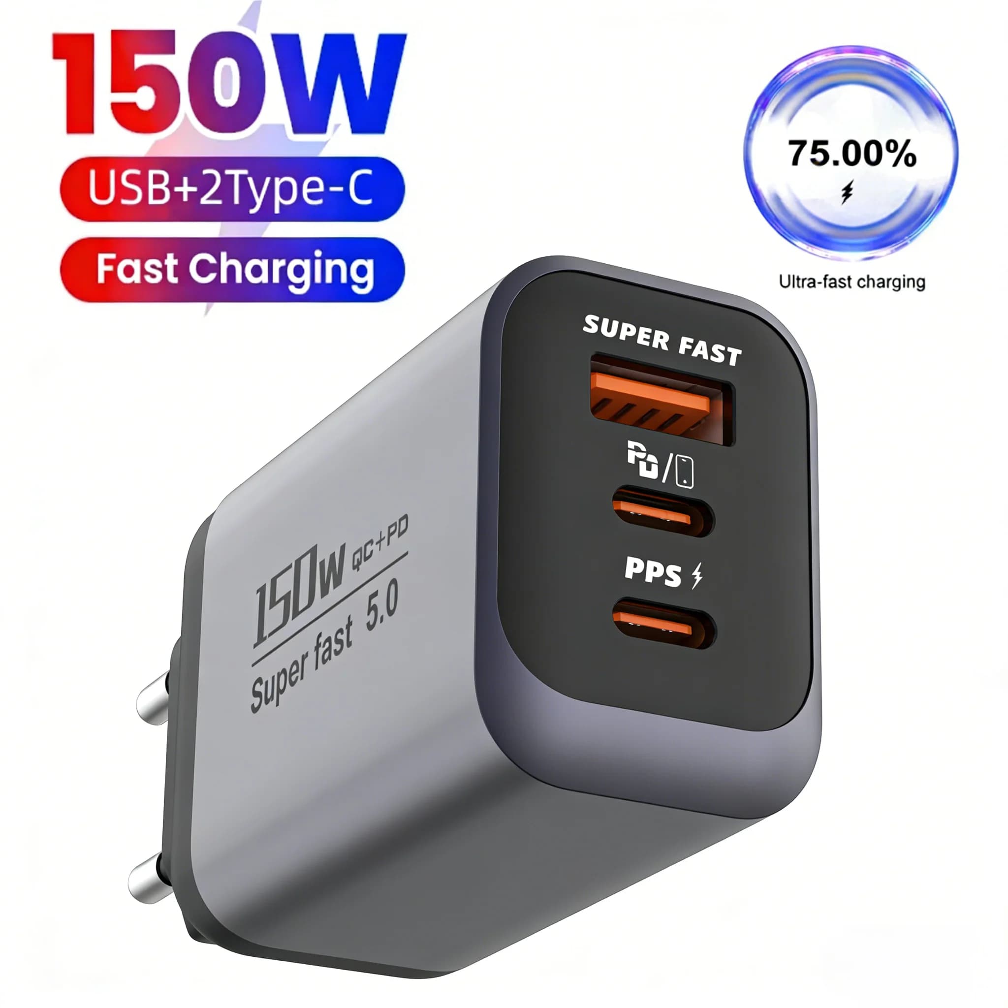 Caricabatterie USB C Rapido da 150W QC3.0, Adattatore da Parete da Viaggio per iPhone 17 Samsung Xiaomi, Caricatore Tipo C con Spina EU UK US
