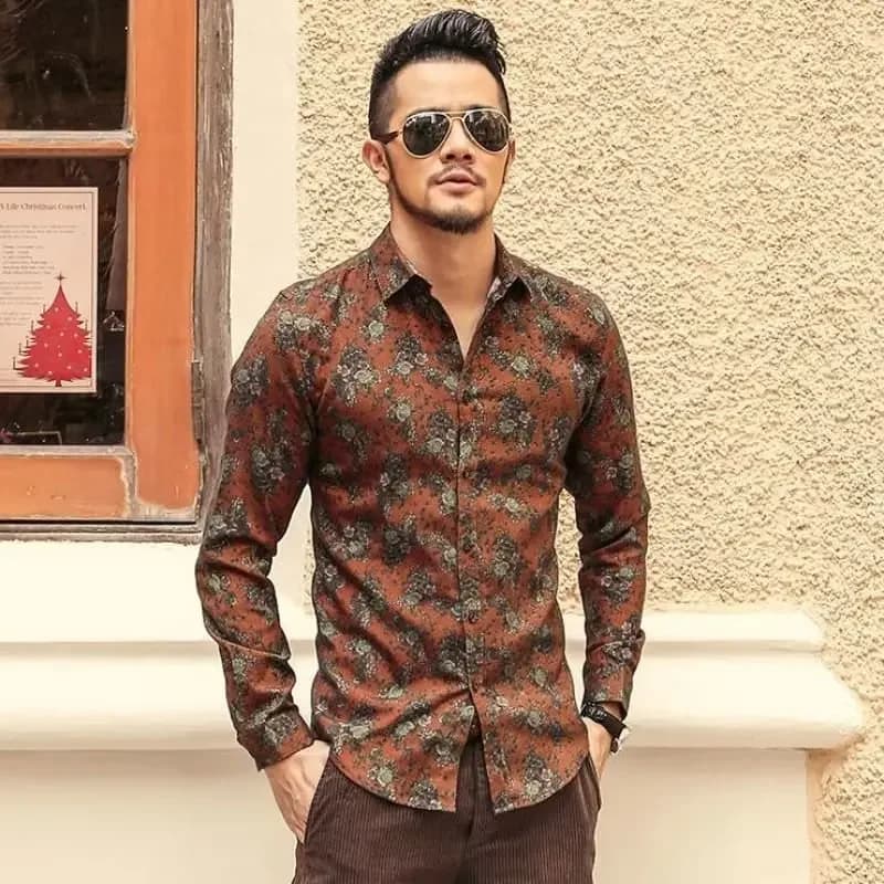 Camicia a maniche lunghe elastica su quattro lati Stile coreano Stampa floreale Abbigliamento casual da uomo slim fit per la primavera autunno estate