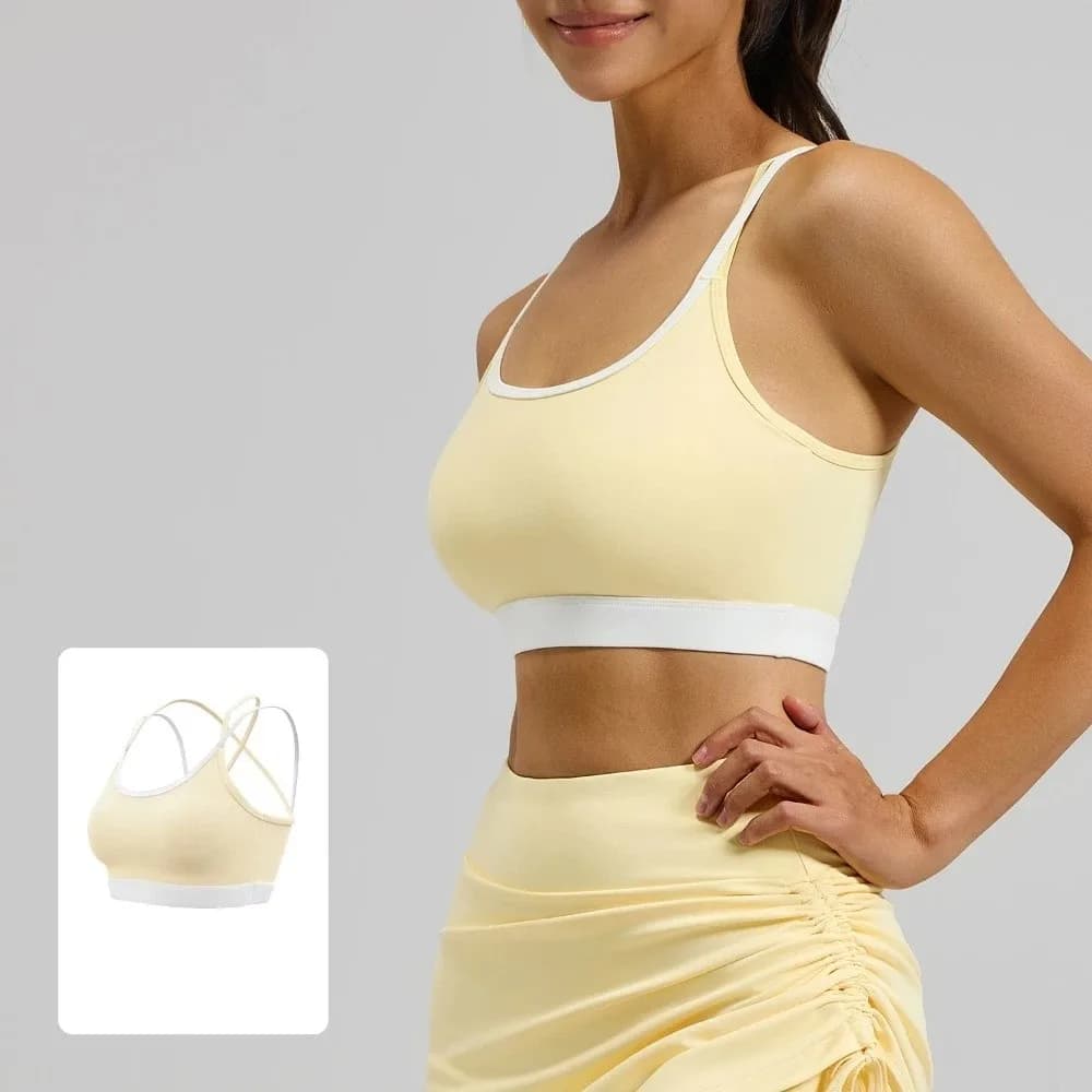 Jogging Cross Belt Women's Sports Yoga Bra Shockproof Brassiere Yoga Underwear Built-in Fixed Pad Lingerie Seamless Vest Running