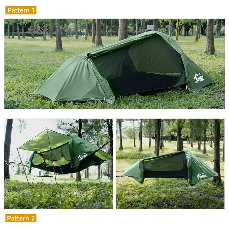 2-in-1 Tree Hammock Tent, Air & Ground Waterproof Shelter, Large Space Mosquito Proof Windproof Portable Camping Bed