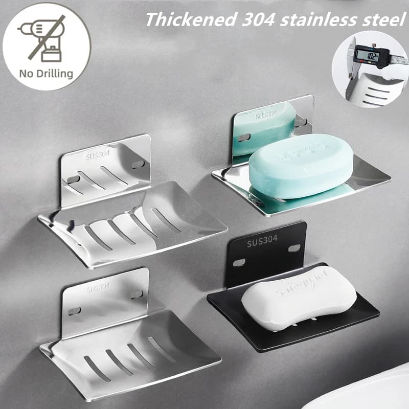 Portasapone da bagno portasapone in acciaio inossidabile con scarico dell'acqua senza foratura portasapone a parete accessori da bagno