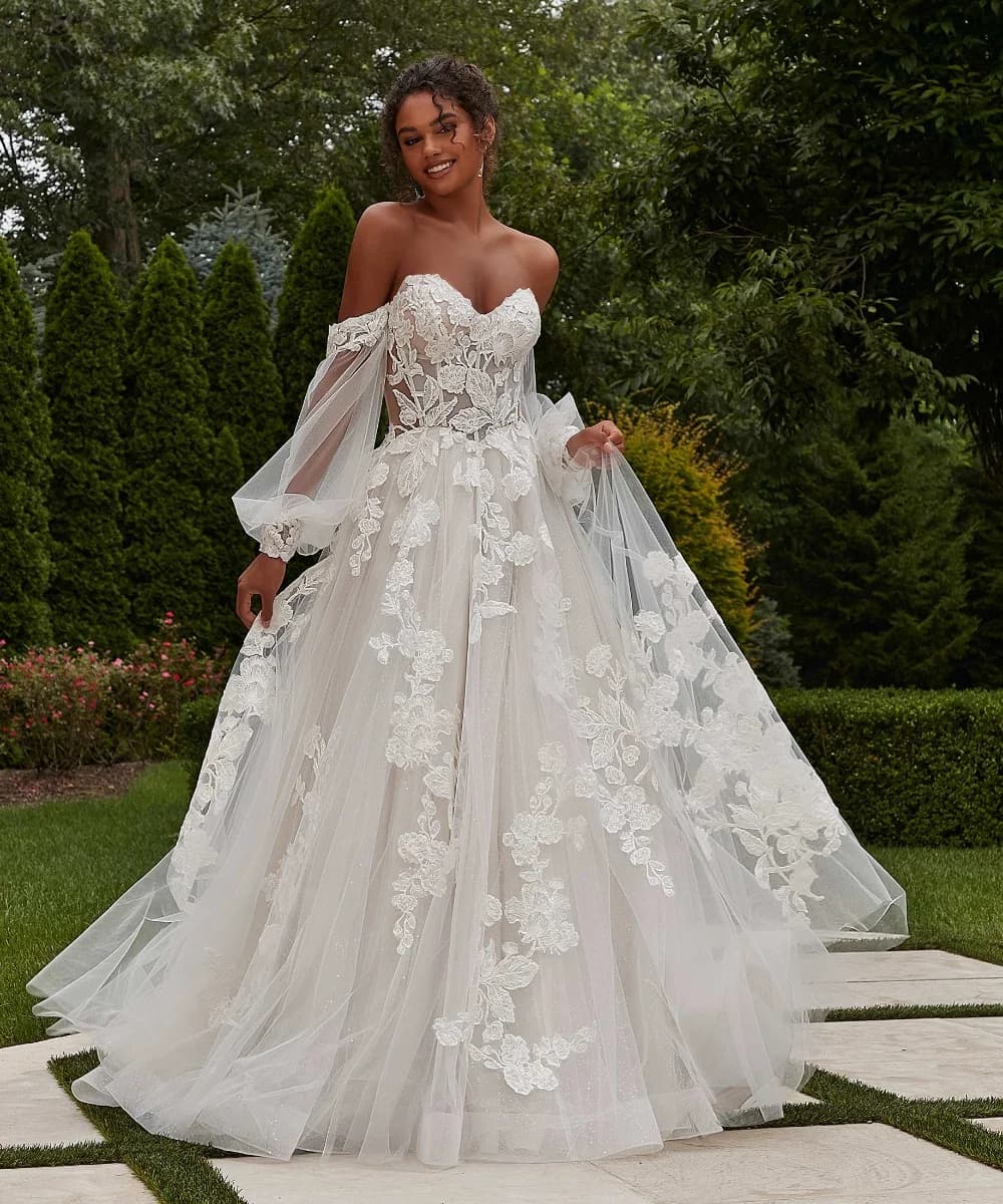 Personalizzato Della Boemia Una Linea Abito Da Sposa 2024 Pouf Manica Lunga In Pizzo Appliques Abito Da Sposa In Rilievo Abito Da Sposa Vestido De YAW89