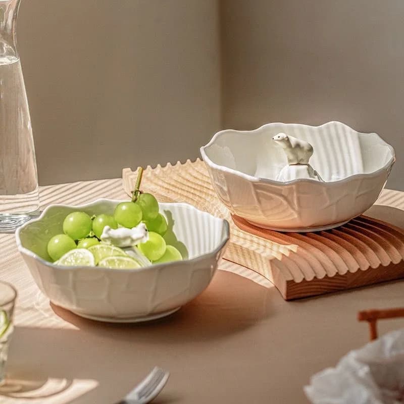 Ciotola per zuppa in ceramica con orso polare, grande ciotola per scossa di latte, per pasta, noodle, frutta secca, insalata, stoviglie, cucina, ristorante, casa, festa