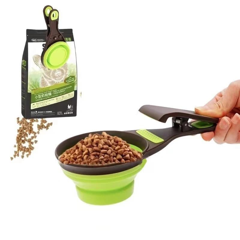 Cucchiaio per alimenti pieghevole per ciotola per animali domestici in silicone Comodo clip per sigillare alimenti per cani multifunzionale Forniture per mangiatoia per cuccioli