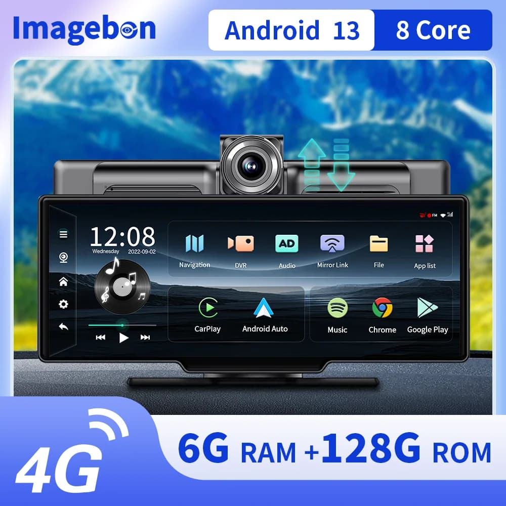 Imagebon M50 Pro 10.26 "4G Android 13 DVR per auto Wireless Carplay e Android Auto ADAS Dash Cam Mirror Link U Disk 24 ore Monitor di parcheggio