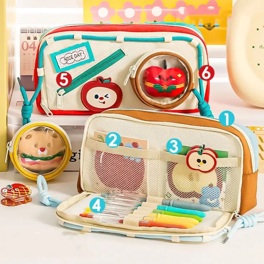 Large Capacity Hamburger Pencil Case Aesthetic Delicious Food School Cases Pouch Multifunctional Portable Bag Organizer Box