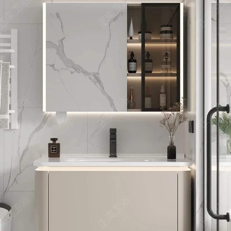 Mobili per bagno con lavabo, specchio e mobiletto stretto per cucina, colonna in legno chiusa per farmacia, armadietti portasciugamani e archivio